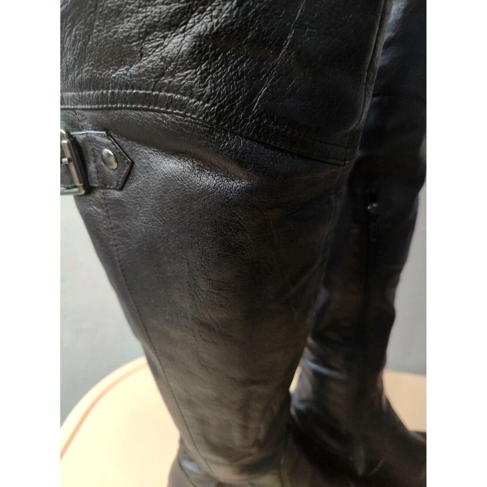 Steve Madden OTK Over Knee Women's Black Leather Boot Size 6M‎ 4441 *